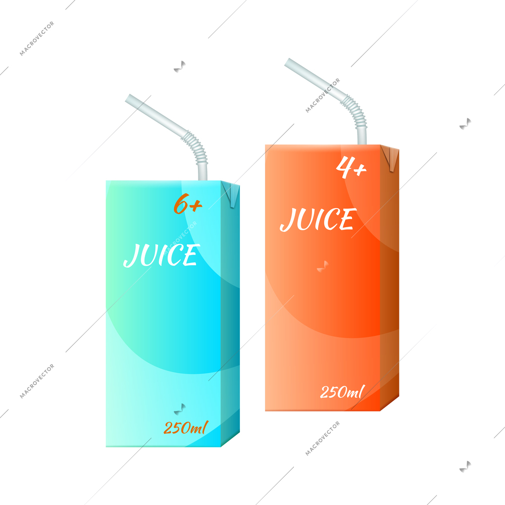 Baby food realistic icon with two small cartons of juice with straws vector illustration