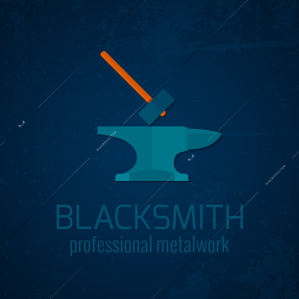 Blacksmith shop professional metalwork anvil hammer template decorative  icon background advertisement poster print blue abstract vector illustration