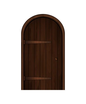 Realistic medieval wooden door on white background vector illustration