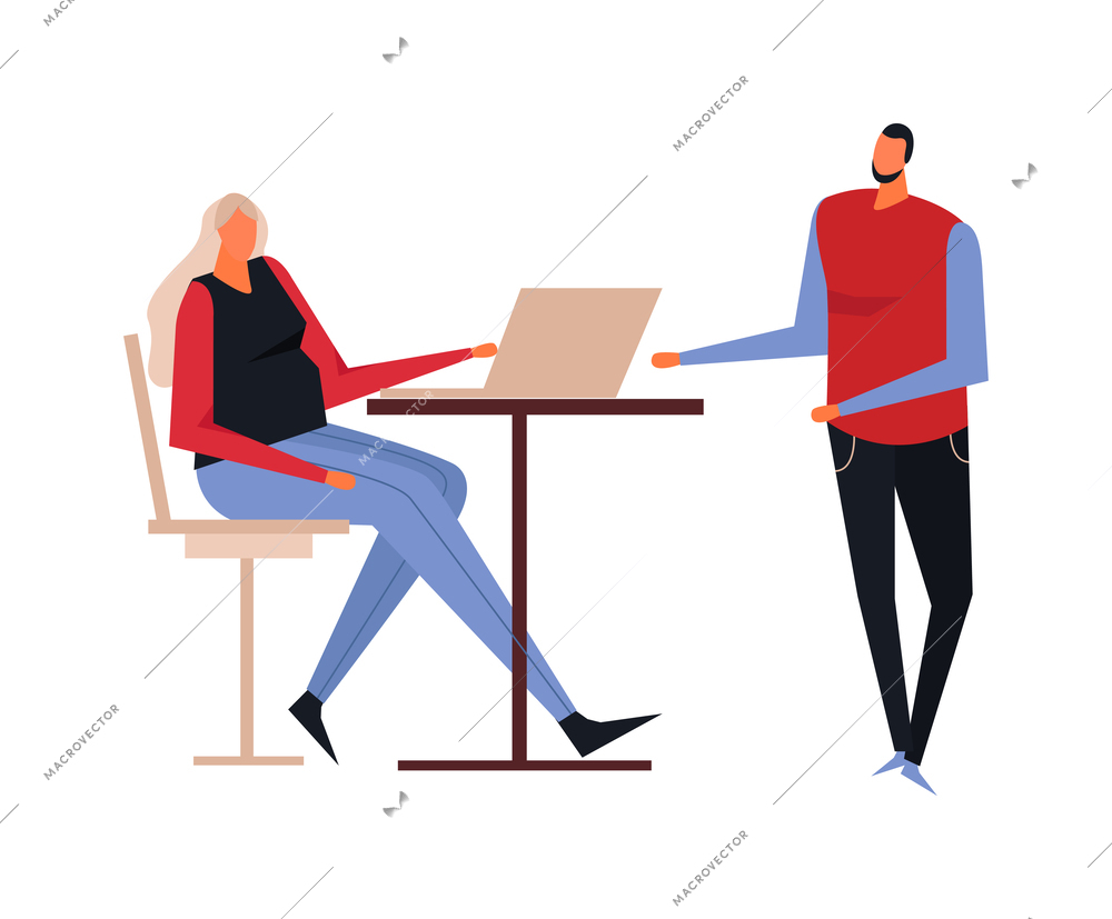 Coworking creative team characters with office space sharing flat concept vector illustration