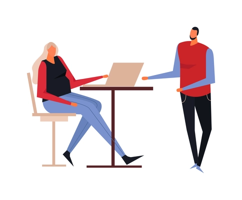 Coworking creative team characters with office space sharing flat concept vector illustration