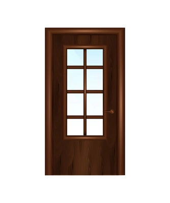 Realistic modern wooden entrance door with glass vector illustration