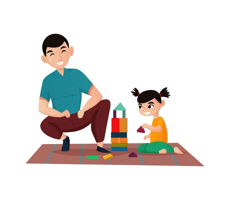 Happy fatherhood flat concept with dad playing with his little daughter vector illustration