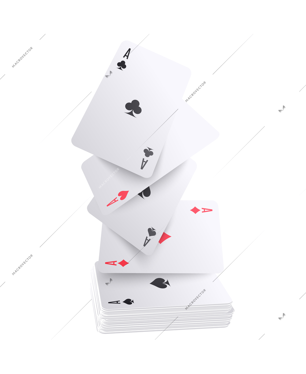 Realistic playing cards pack with aces vector illustration