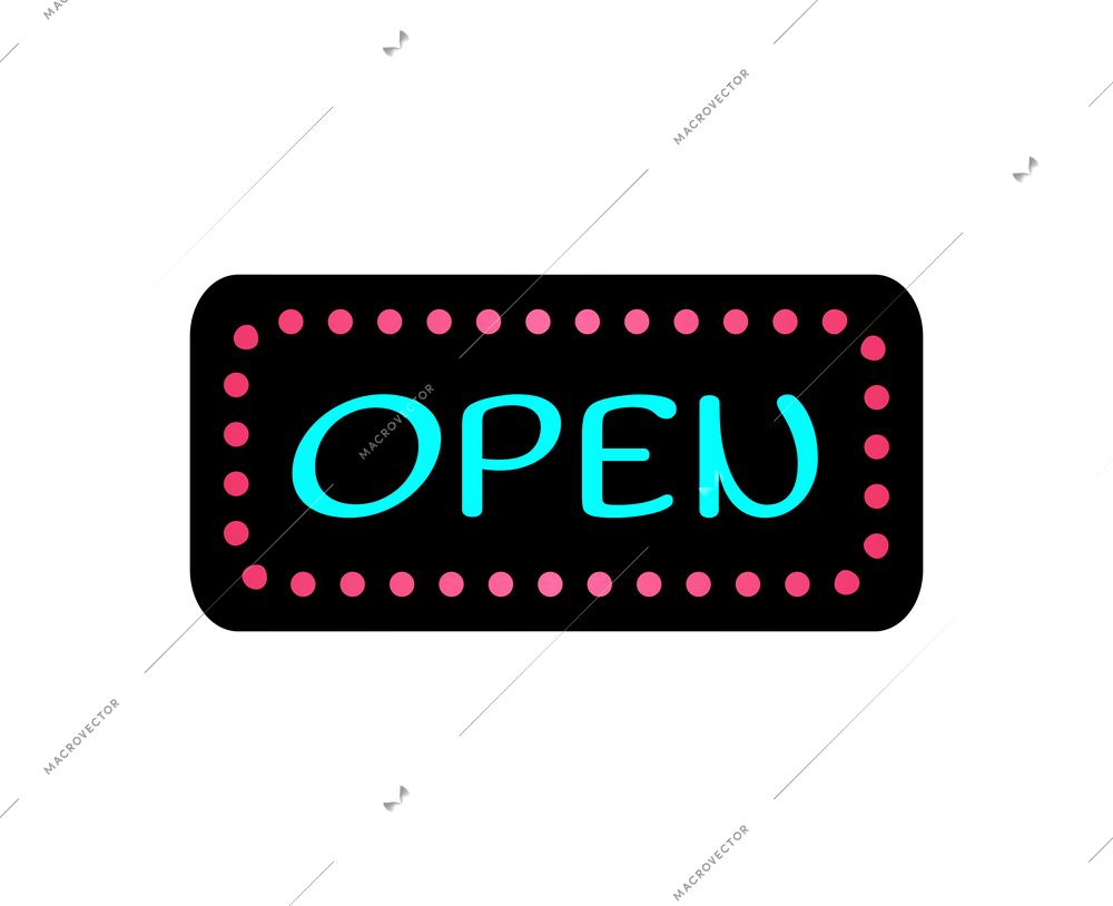 Glowing open sign for shop cafe bar nightclub flat icon vector illustration
