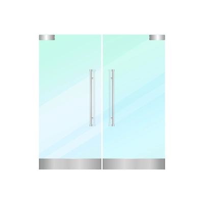 Realistic modern glass doors with metal handles vector illustration