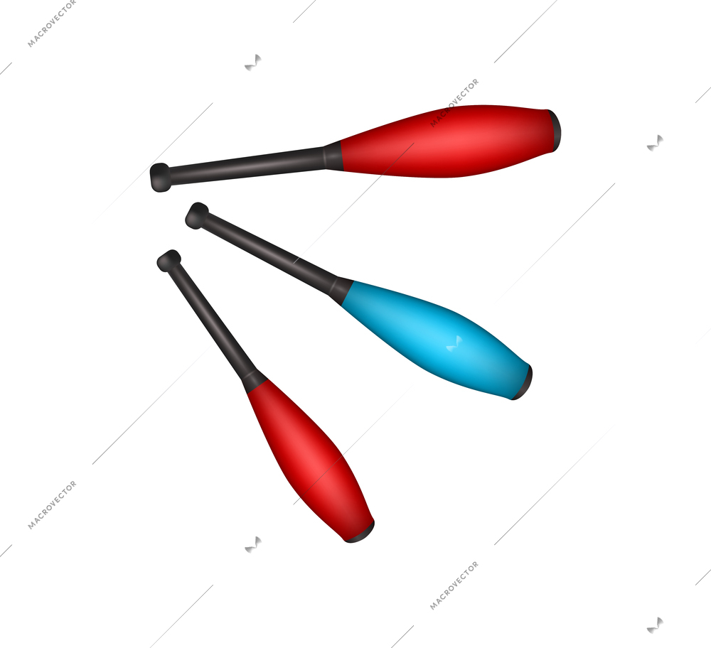 Realistic colorful circus juggling pins vector illustration