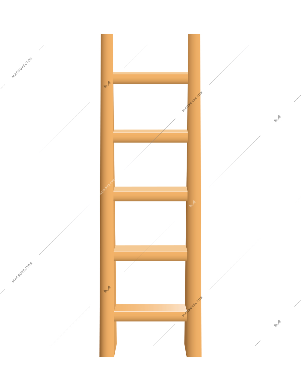 Realistic wooden ladder front view vector illustration