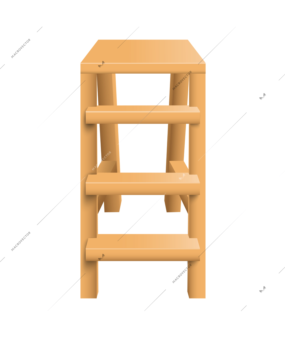 Realistic wooden stepladder front view vector illustration