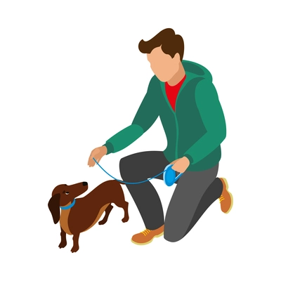 Man with his dachschund dog isometric icon vector illustration