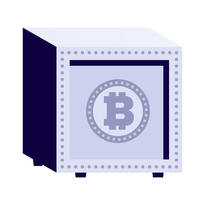 Cryptocurrency flat icon with bitcoin metal vault on white background vector illustration