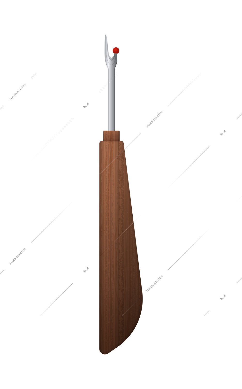 Realistic sewing instrument with wooden handle on white background vector illustration