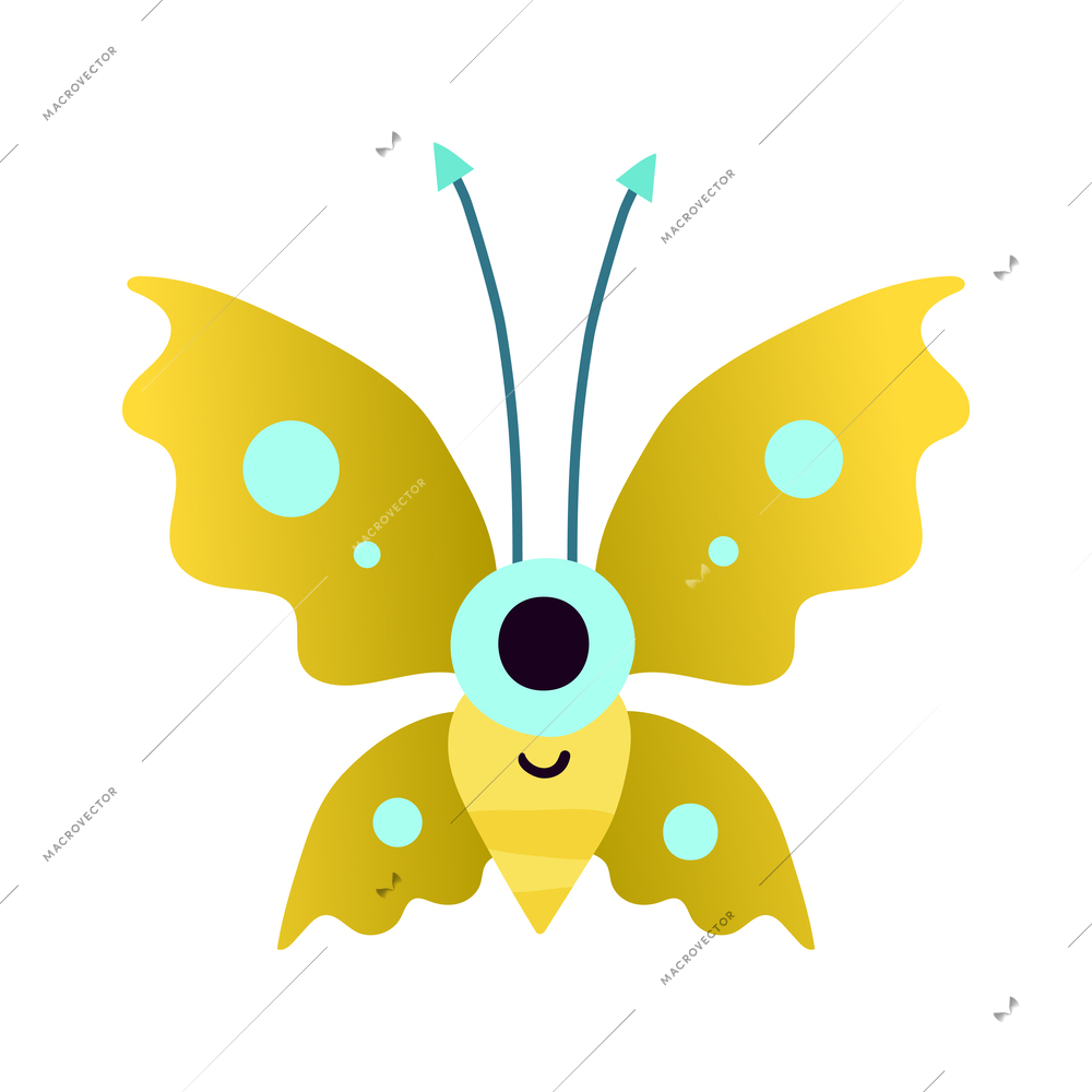 Flat cute color butterfly monster with one eye vector illustration