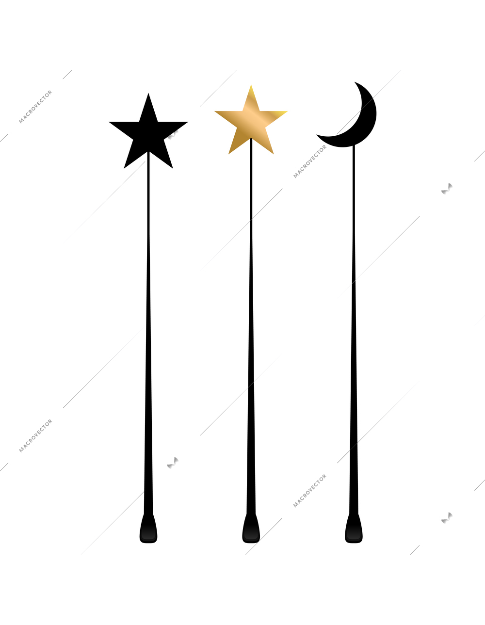 Realistic bundles of falsh eyelashes with star and moon decorations isolated vector illustration