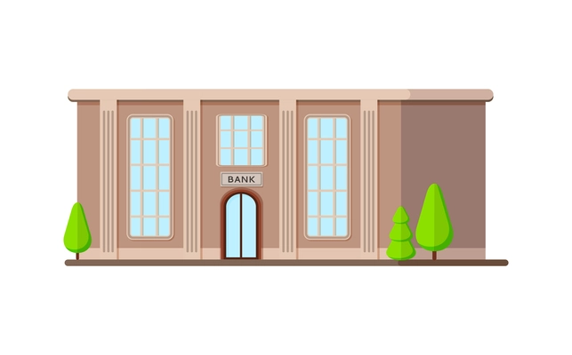 Flat bank building exterior front view vector illustration