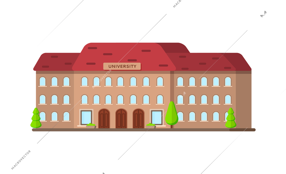 Flat university building front view vector illustration