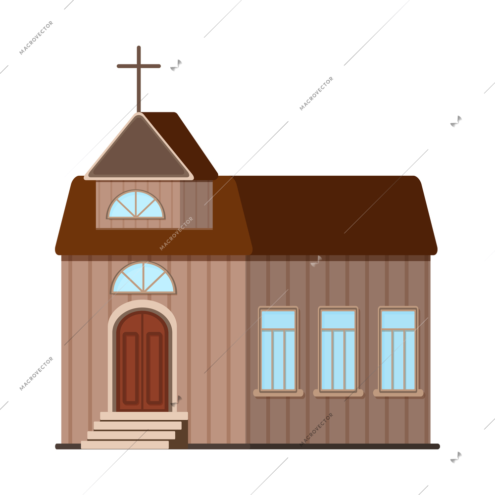 Flat catholic church building front view vector illustration