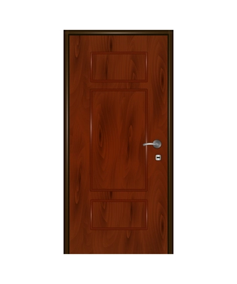 Modern wooden door with metal handle realistic vector illustration