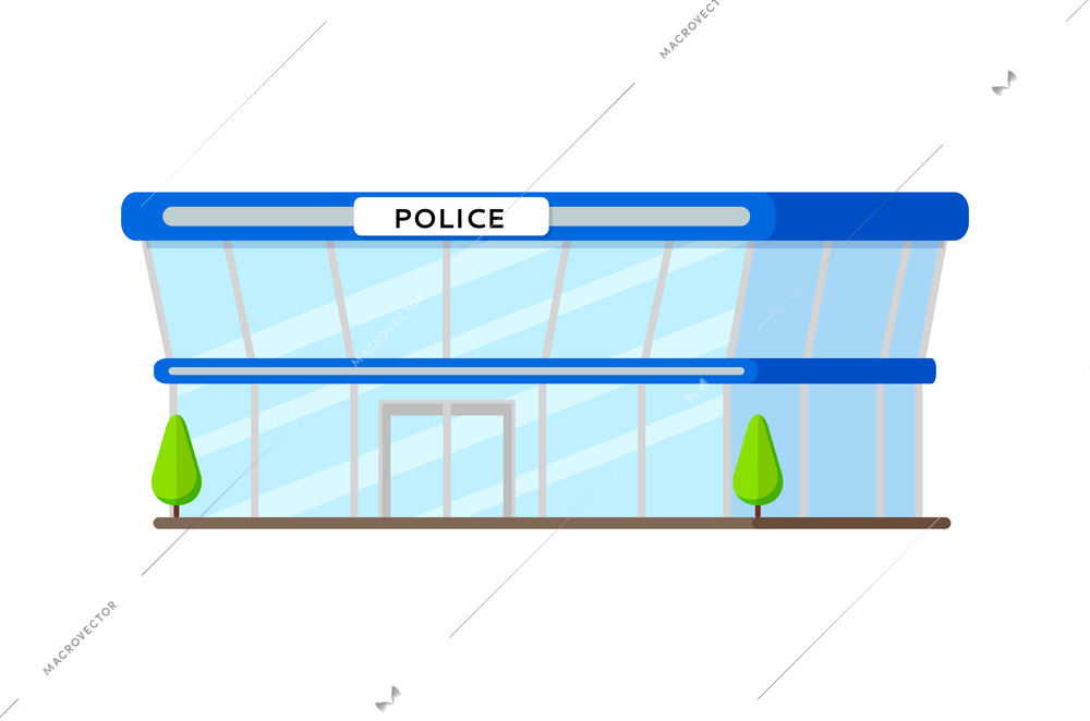 Flat police station building on white background vector illustration