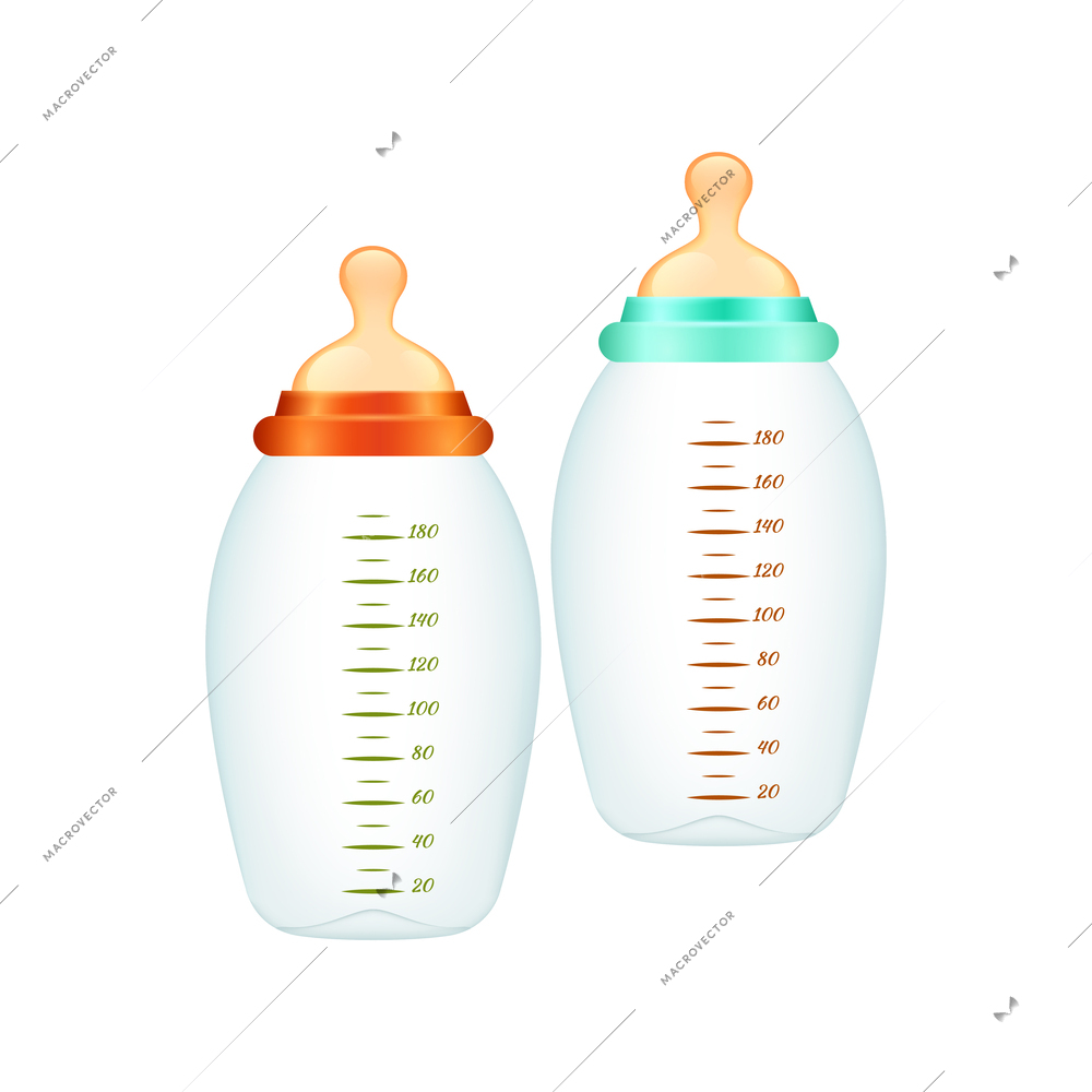 Baby food realistic icon with two bottles for milk vector illustration