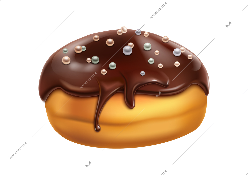 Realistic donut with chocolate topping and sprinkles vector illustration