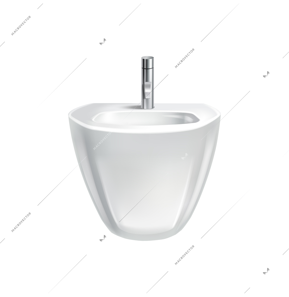 Realistic white bidet with chrome faucet vector illustration