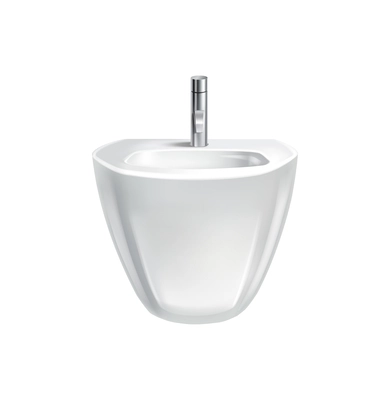 Realistic white bidet with chrome faucet vector illustration