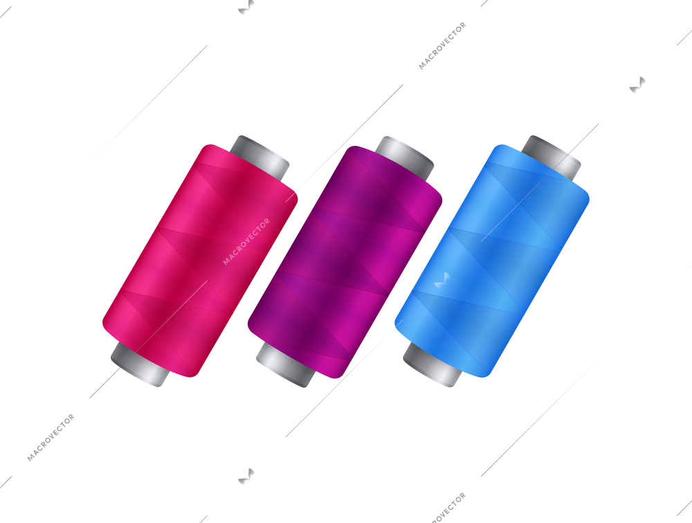 Realistic spools of bright color threads isolated vector illustration