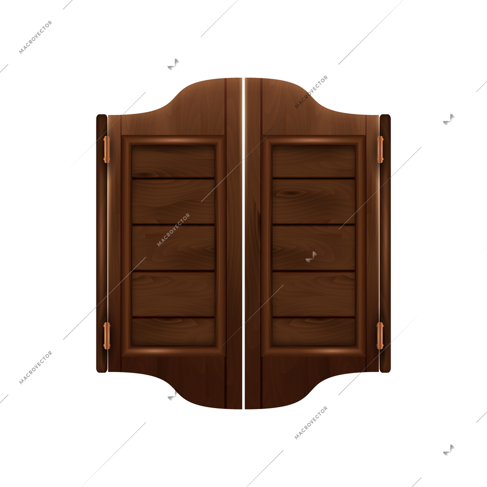 Realistic wooden saloon entrance door vector illustration