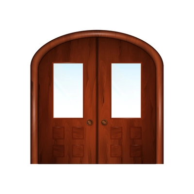 Realistic vintage wooden doors with glasses vector illustration