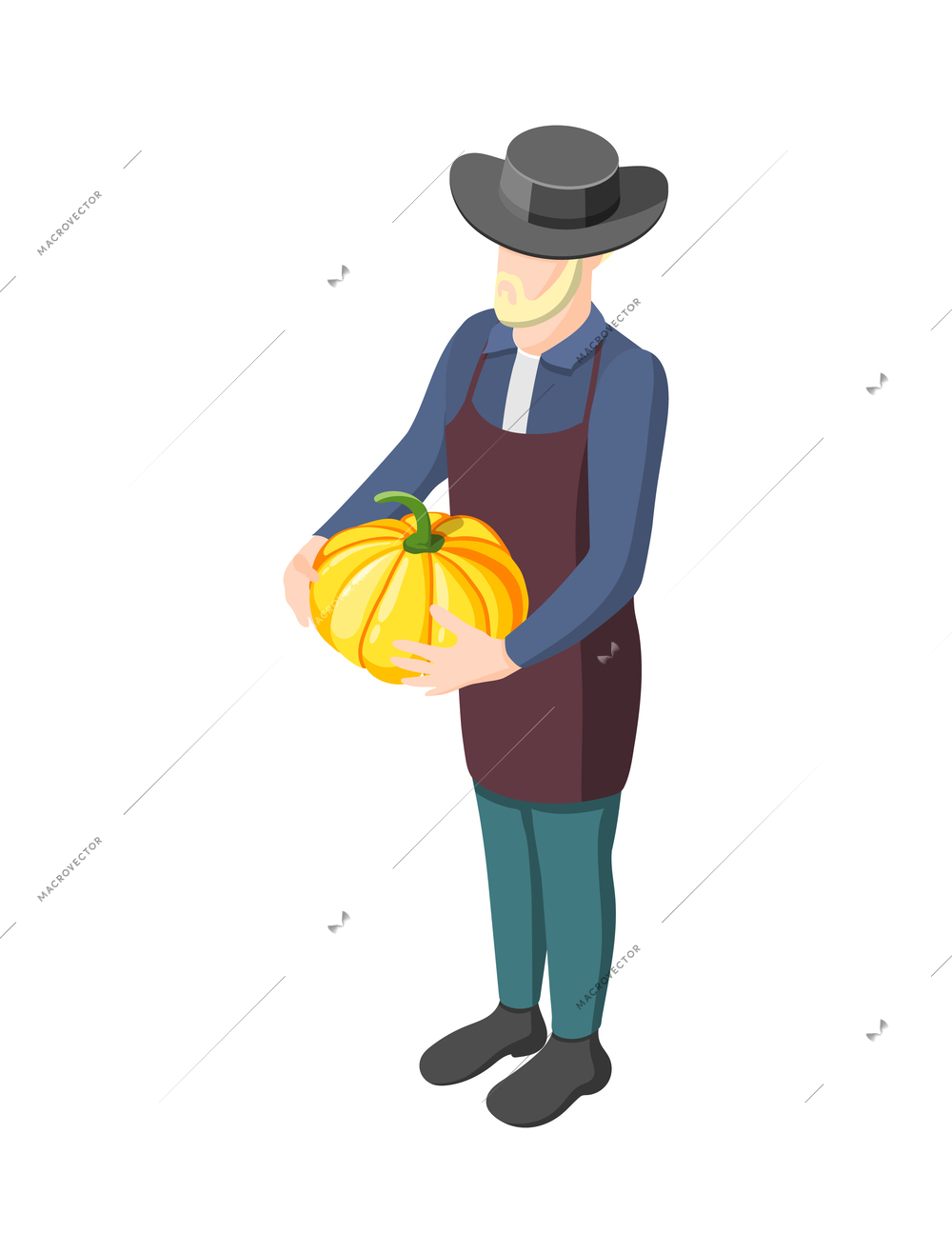 Male farmer holding fresh pumpkin isometric icon 3d vector illustration