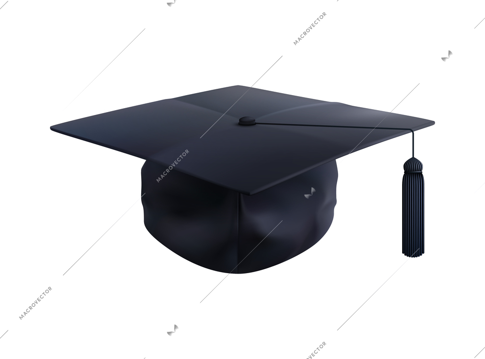 Black graduate hat with tassel realistic vector illustration