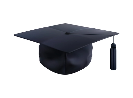 Black graduate hat with tassel realistic vector illustration