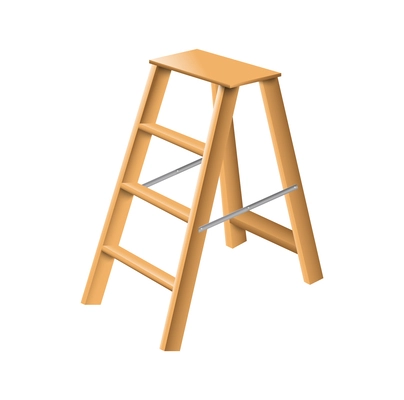 Realistic wooden stepladder vector illustration