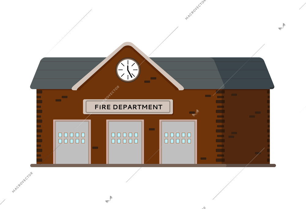 Flat fire department building front view vector illustration