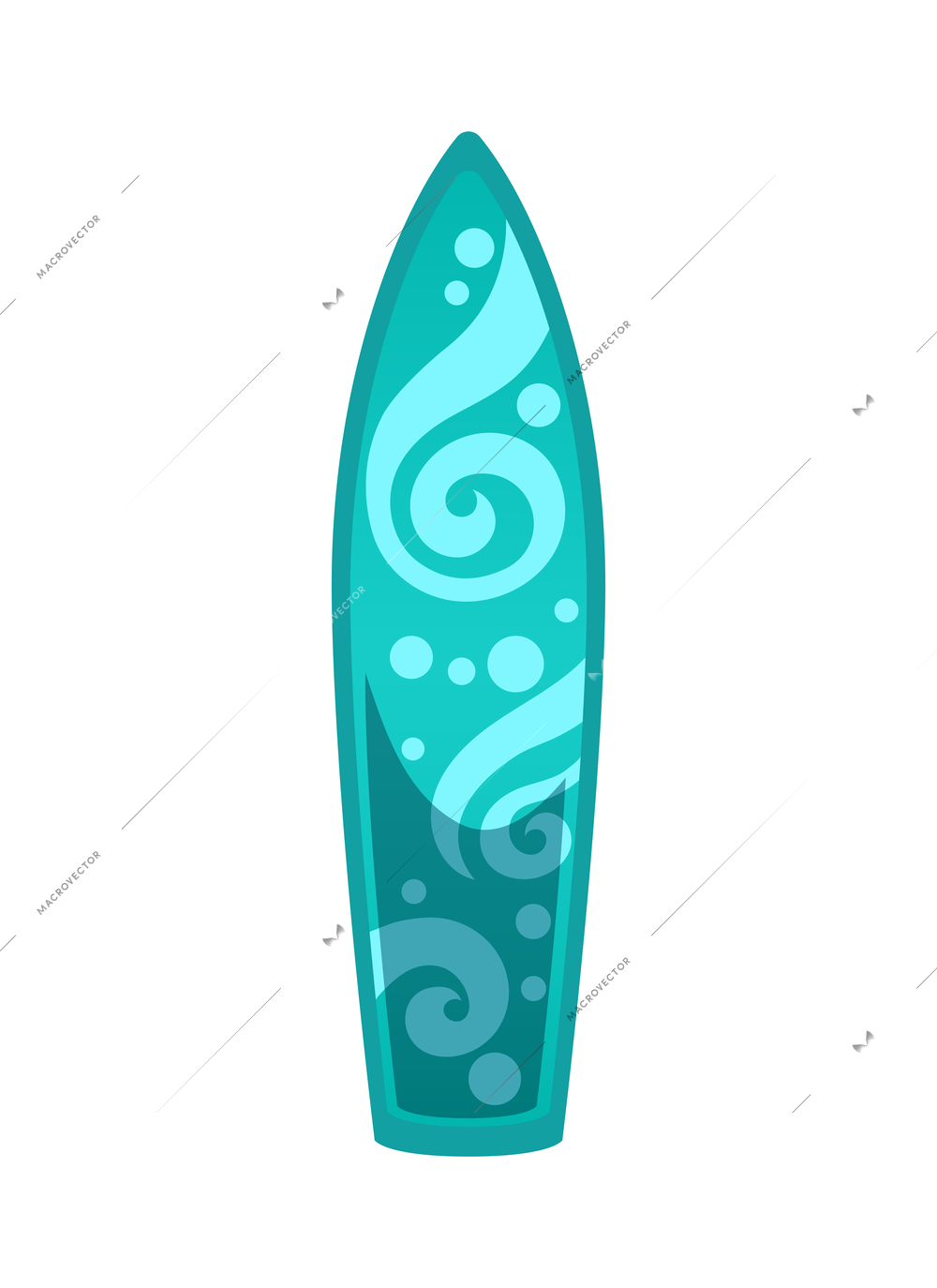 Flat blue surfboard in vertical position vector illustration
