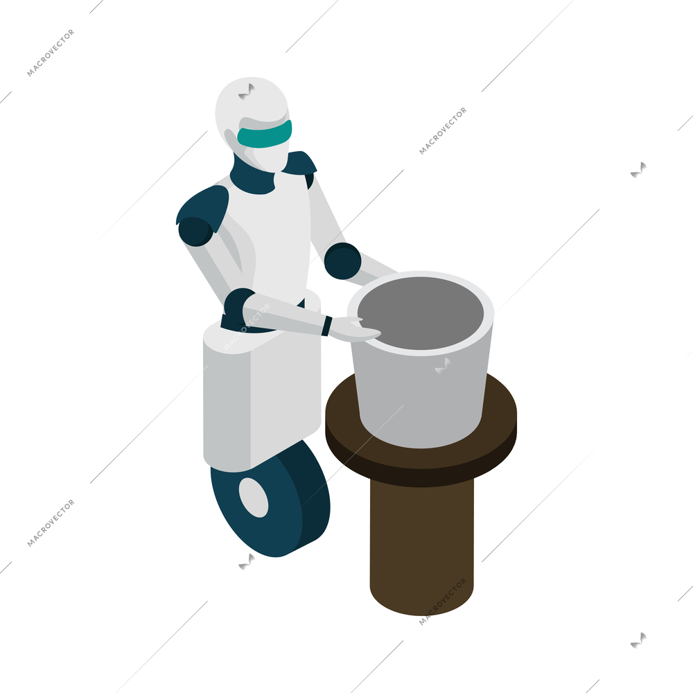 Cretive robot doing pottery artificial intelligence isometric icon vector illustration