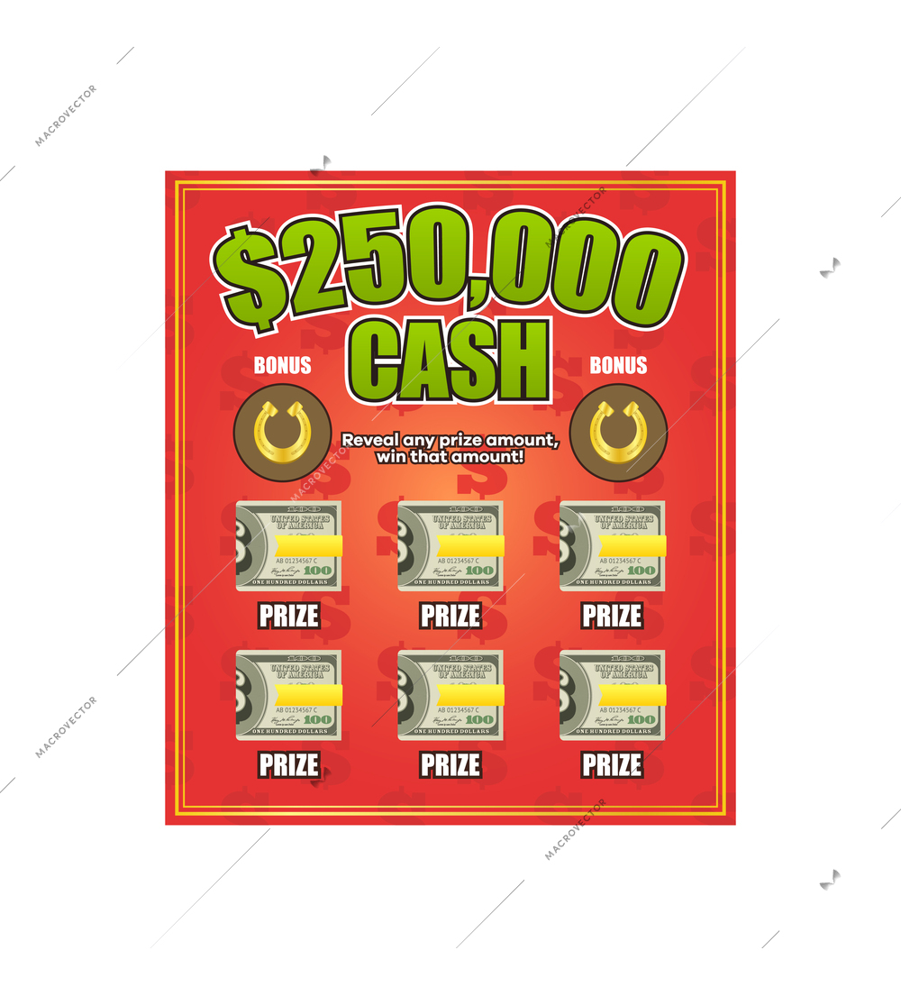 Instant lottery ticket scratch card flat vector illustration