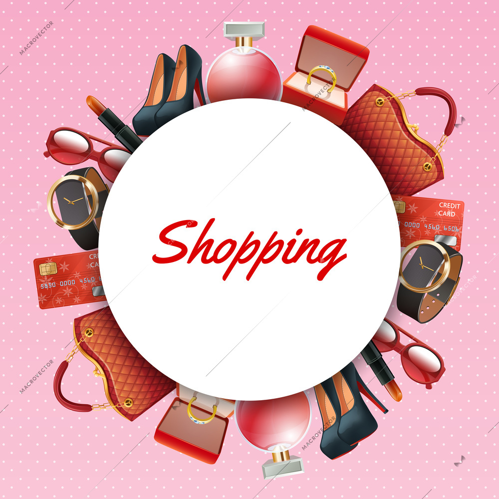 Shopping frame with realistic stylish clothes and fashion accessories vector illustration