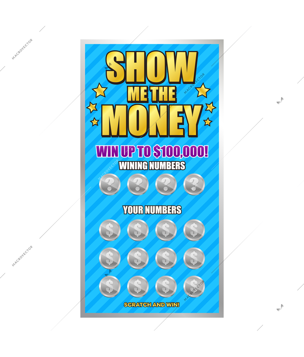 Flat blue scratch card lottery ticket vector illustration