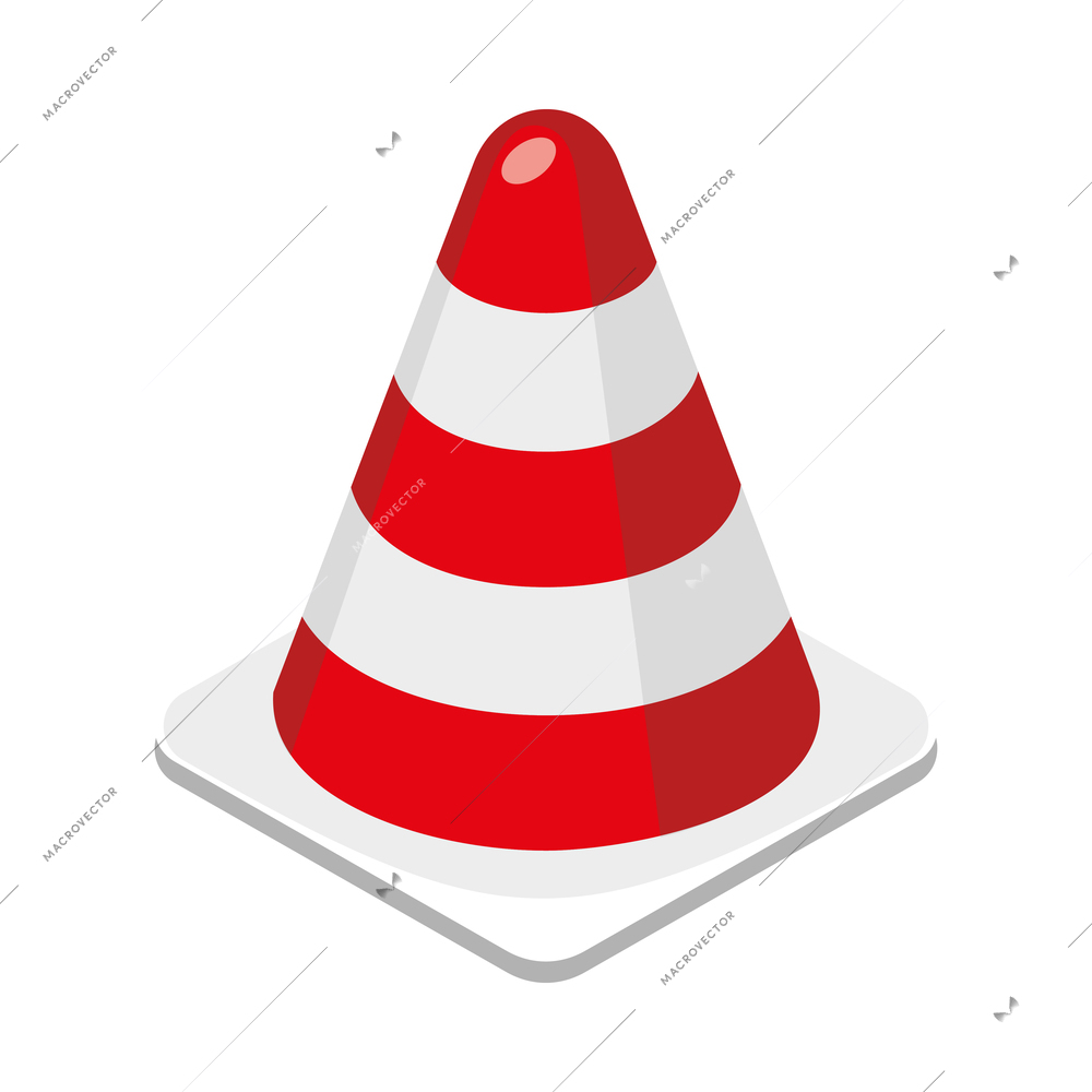 Isometric red and white road cone icon vector illustration