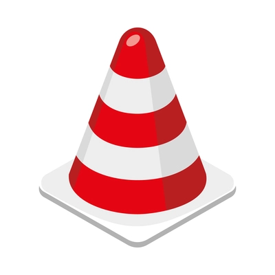 Isometric red and white road cone icon vector illustration