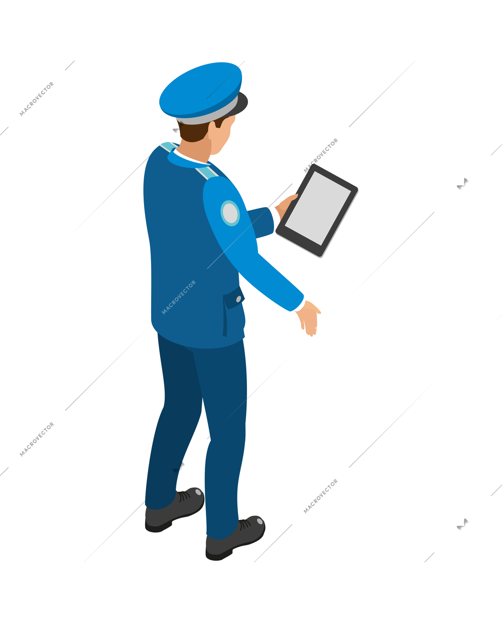 Traffic policeman character in uniform isometric icon vector illustration