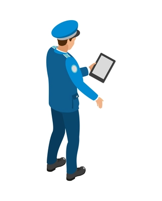 Traffic policeman character in uniform isometric icon vector illustration