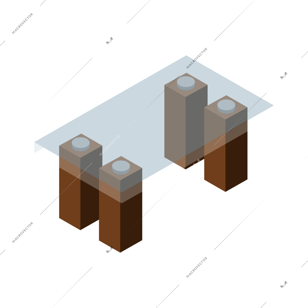 Modern glass table with wooden legs isometric icon vector illustration