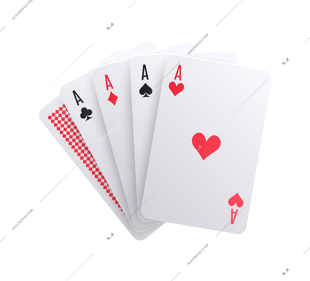 Playing cards aces on white background realistic vector illustration