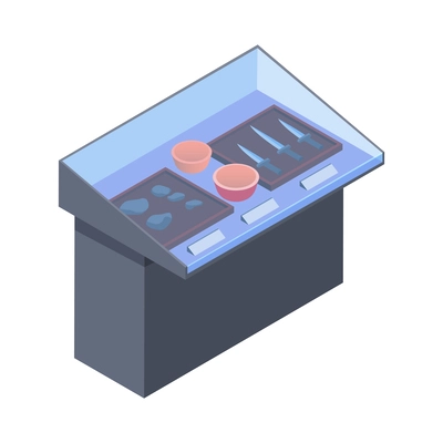 Tools of primitive people museum exhibit isometric icon vector illustration