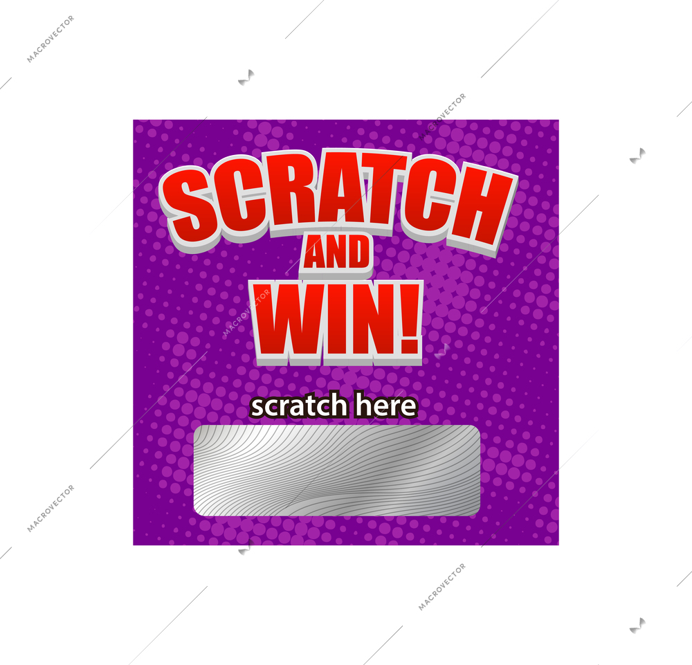 Scratch and win color lottery ticket flat vector illustration