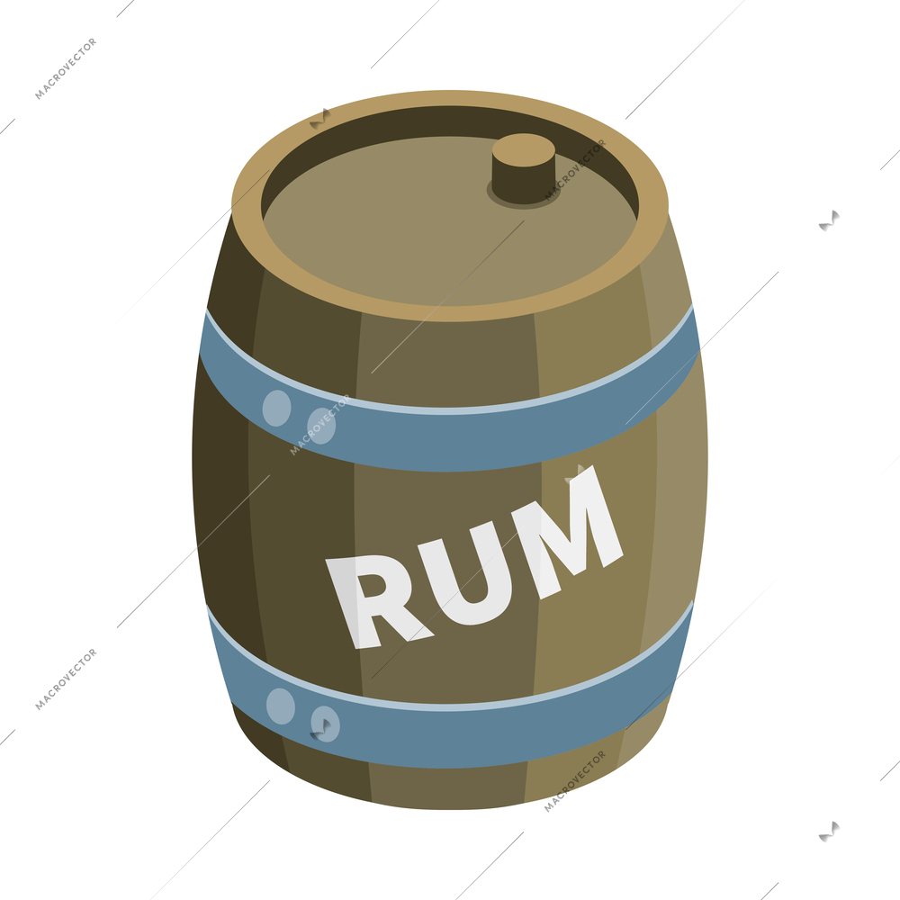 Wooden barrel of rum isometric icon on white background isolated vector illustration