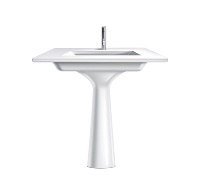 Realistic modern white washbasin with chrome faucet vector illustration